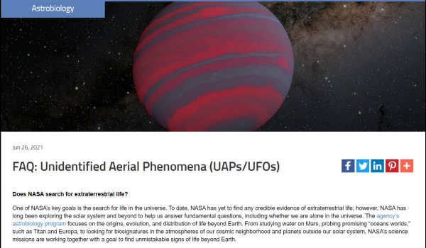 ▲미국 항공우주국(NASA)이 지난달 게시한 UAP 질의응답 섹션. 출처 NASA 홈페이지

