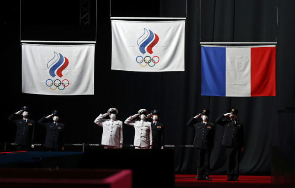 ▲26일 열린 2020 도쿄올림픽 펜싱 여자 사브르 개인 메달 수여식 전경 (연합뉴스)