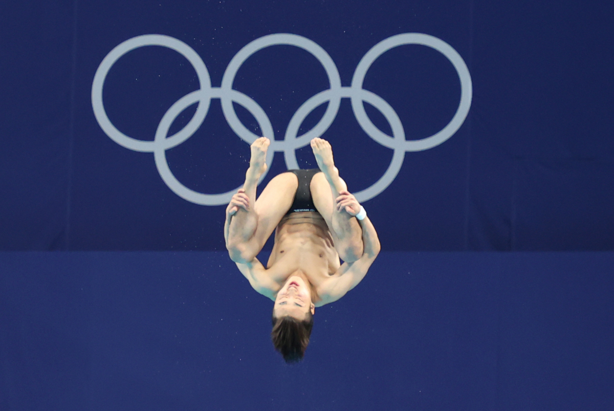 ▲한국 다이빙 간판 우하람이 3일 일본 도쿄 아쿠아틱스 센터에서 열린 2020 도쿄올림픽 남자 다이빙 3ｍ 스프링보드 결승에서 연기를 선보이고 있다. (도쿄(일본)=연합뉴스)
