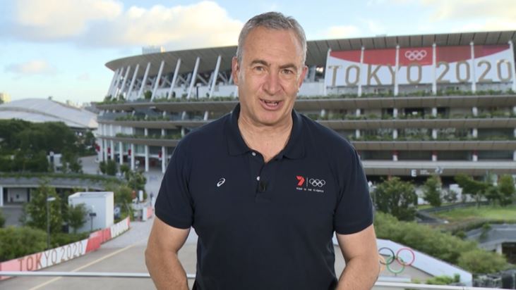 ▲호주 채널세븐의 아침 유명 스포츠 전문 리포터인 마크 베레타가 4일 오전 도쿄 올림픽 경기장 밖에서 생방송으로 경기 관련 뉴스를 전하던 도중 지진을 감지했다고 밝혔다. 사진=채널세븐 방송 화면 캡처