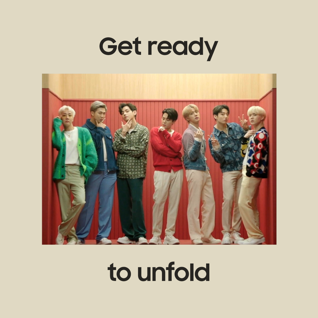 ▲'삼성 갤럭시 언팩'을 앞두고 틱톡에서 진행 중인 소비자 참여형 소셜 캠페인인 '#언폴드챌린지(#UnfoldChallenge)'에 참여한 BTS(방탄소년단) 영상 (사진제공=삼성전자)