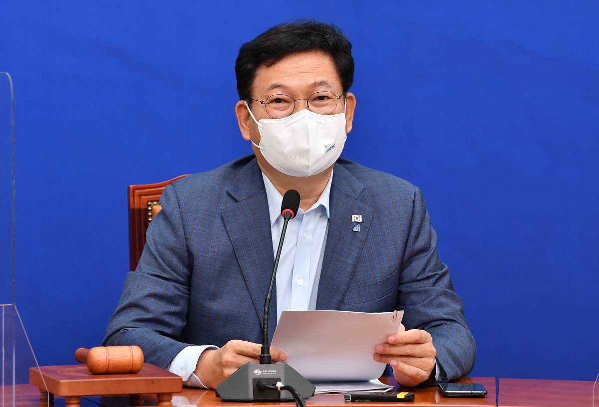 ▲송영길 더불어민주당 대표가 6일 서울 여의도 국회에서 열린 최고위원회의에서 발언하고 있다. (공동취재사진) (사진출처=뉴시스)