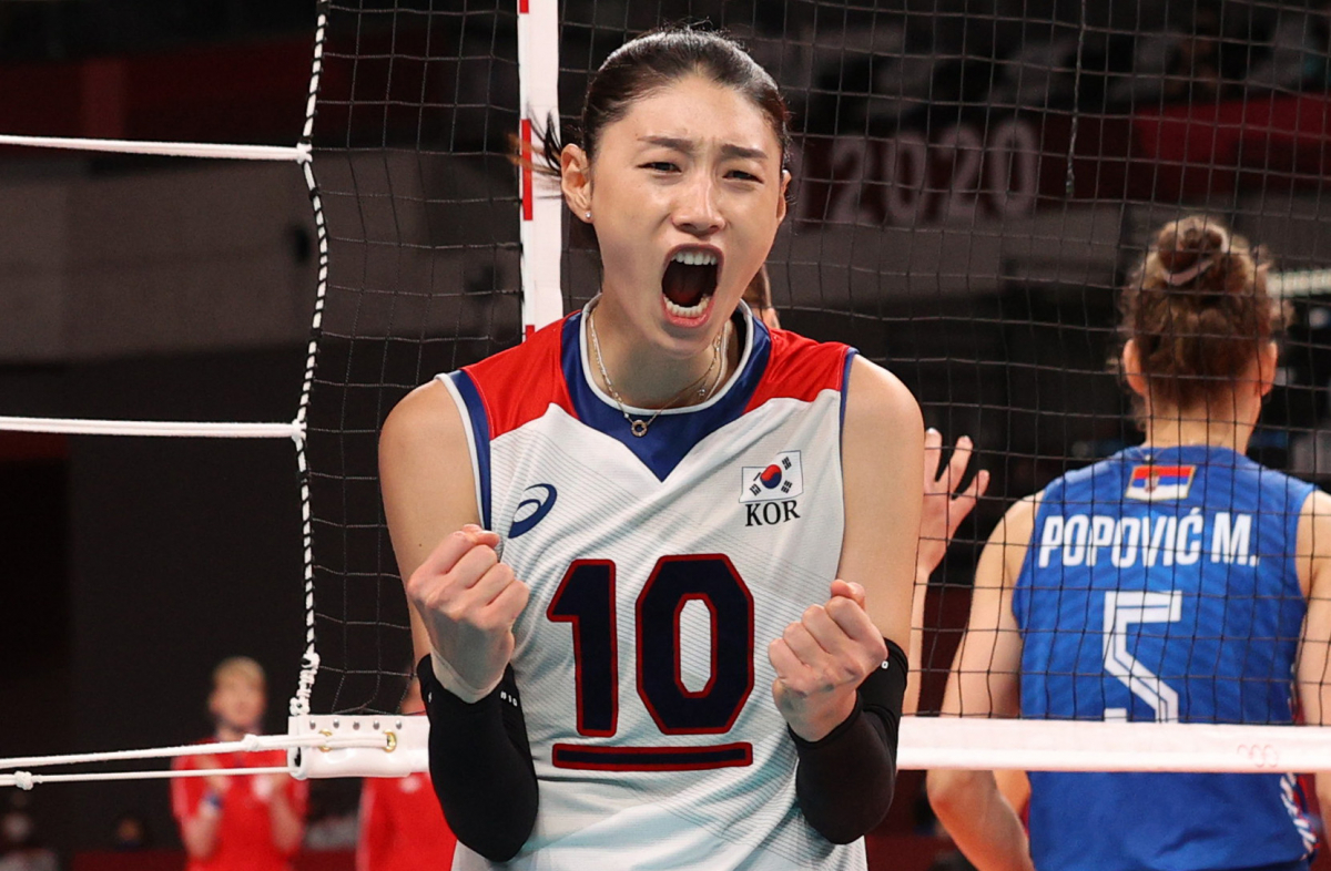 ▲8일 오전 일본 도쿄 아리아케 아레나에서 열린 도쿄올림픽 여자배구 동메달 결정전 대한민국과 세르비아의 경기 중 김연경이 득점 후 기뻐하고 있다. (도쿄(일본)=뉴시스)