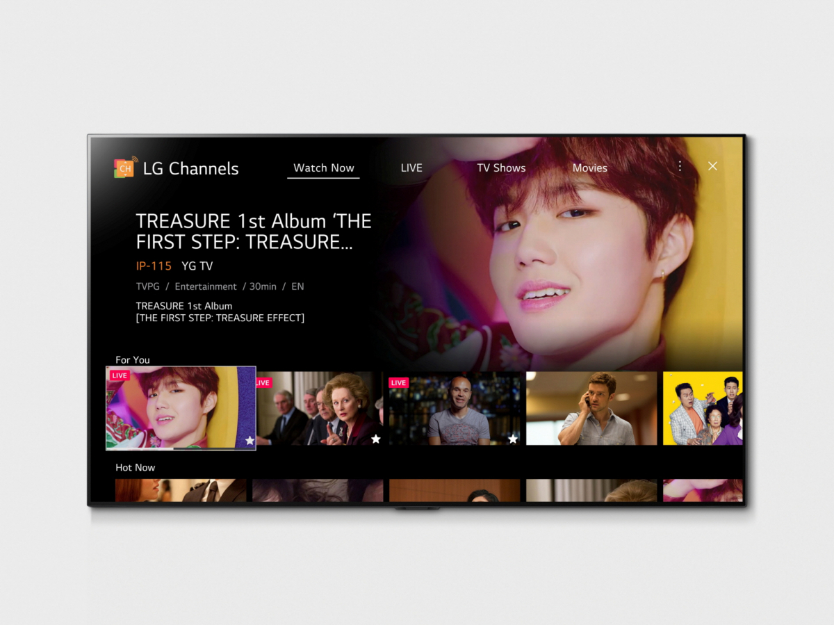 ▲LG전자가 webOS TV에 기본 탑재하고 있는 무료 콘텐츠 플랫폼 LG 채널 서비스를 현재 14개국 1600여 개 채널에서 연내 총 25개국에 1,900여 개 채널까지 확대한다. LG 채널 시청 고객 수와 총 시청 시간도 각각 전년 대비 2배 이상으로 늘어났다. LG 올레드 TV에서 LG 채널 서비스를 구동하는 모습. (사진제공=LG전자)