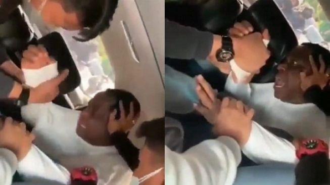 ▲나이지리아 외교관 압둘라흐만 이브라힘을 제압하는 인도네시아 이민국 직원들 (연합뉴스)