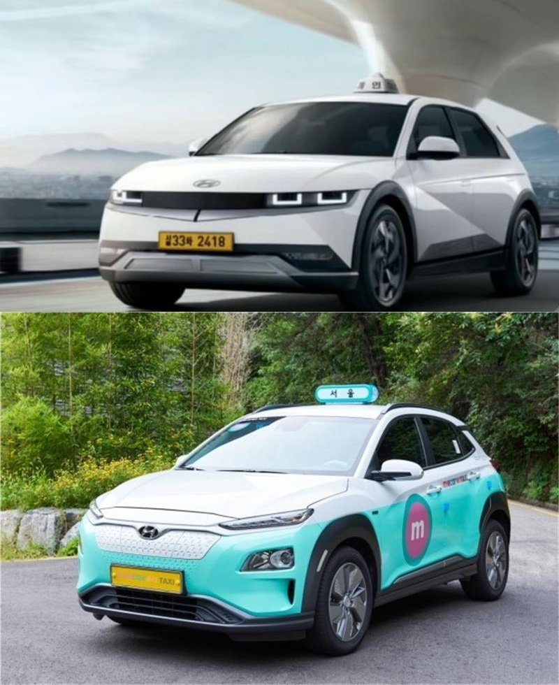 ▲현대 아이오닉(위)과 코나를 활용한 전기택시 예시. (자료제공=환경부)