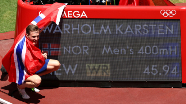 ▲3일 열린 2020 도쿄올림픽 육상 남자 400m 허들에서 세계기록(45.94초)을 경신한 카르스텐 바르홀름(노르웨이·25) (연합뉴스)