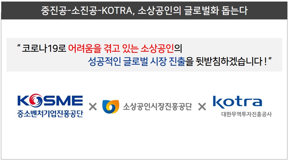 ▲소상공인 수출 지원 및 글로벌화를 위한 업무협약 이미지. (사진제공=중소벤처기업진흥공단)