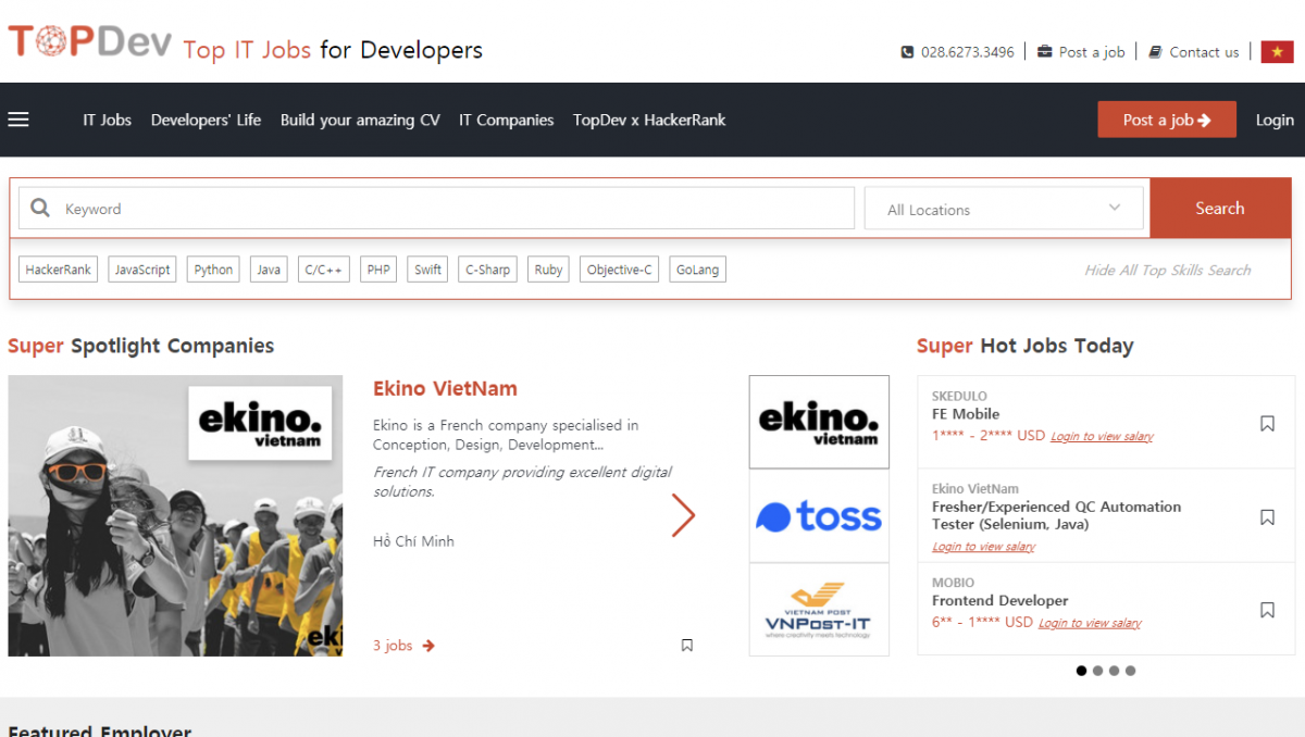 (출처=베트남 IT 인재 채용 플랫폼 기업 앱랜서 '탑데브' 홈페이지 캡처)