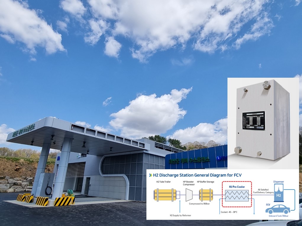 ▲고효율 기기제조 에너지특화기업 ‘동화엔텍’의 수소충전기용 수소예냉기  (사진제공=수소모빌리티+쇼)