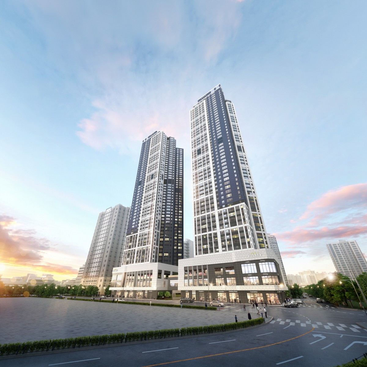 ▲신세계건설이 경기 이천시 안흥동에서 분양하는 ‘빌리브 어바인시티’ 아파트 투시도. (자료 제공=신세계건설)