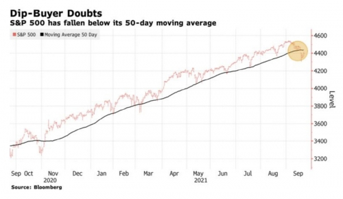 ▲S&P500지수와 50일 이동평균선 추이. 출처 블룸버그
