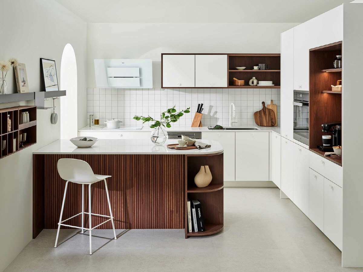 ▲한샘 프리미엄 부엌 키친바흐 신제품 ‘스칸디 노르딕’ 홈카페형 구성.
 (사진제공=한샘)