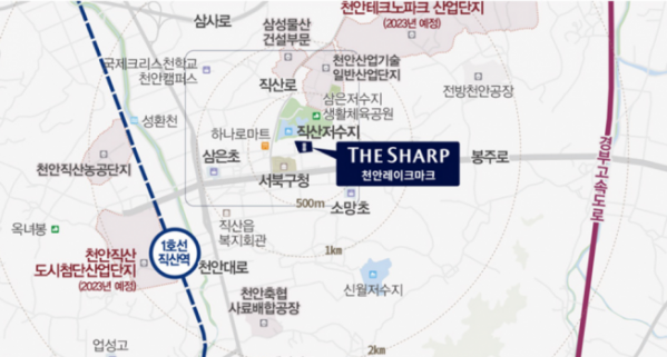 ▲충남 천안시 직산읍 '더샵 천안레이크마크' 위치도.  (자료제공=포스코건설)