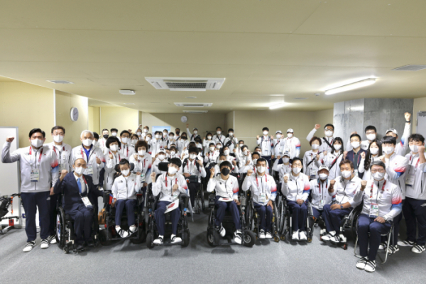 ▲2020 도쿄패럴림픽에 출전한 대한민국 선수단이 6일 도쿄 선수촌 내에서 해단식을 열었다. (연합뉴스)
