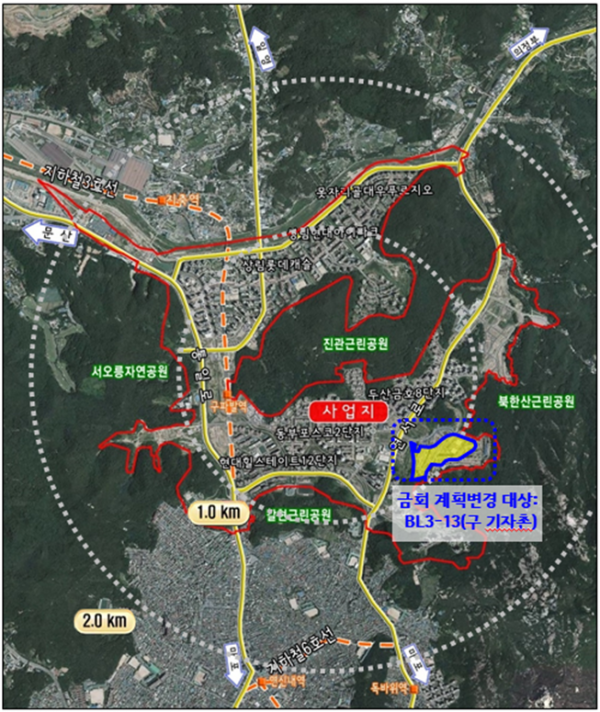 ▲서울 은평구 진관동 옛 기자촌 일대에 예술마을과 신혼희망타운 등이 들어선다. 서울 은평구 진관동 옛 기자촌 일대 위치도.  (자료제공=서울시 )