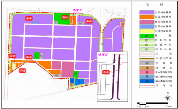 ▲(2-1) KTR 연구시설용지,  (3-1) 이주단지→상업‧업무용지,  (8-2) 북측 주차장 신설, (4-2) 이주단지, (3-3) 주차장→상업‧업무용지, (7-1) 내부간선도로 확장, (7-2) 이주단지 주변도로 신설, (자료=산업통상자원부)