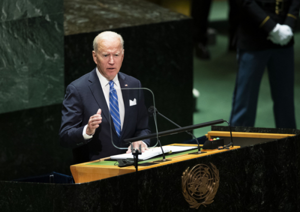 ▲조 바이든 미국 대통령이 21일(현지시간) 뉴욕 유엔본부에서 열린 유엔총회에서 연설을 하고 있다. 뉴욕/신화뉴시스
