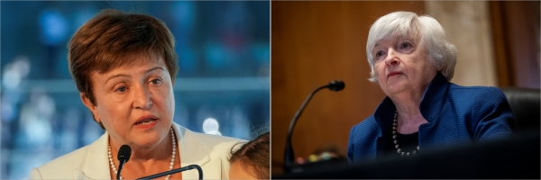▲크리스탈리나 게오르기에바(왼쪽) 국제통화기금(IMF) 총재와 재닛 옐런 미국 재무부 장관. AP뉴시스
