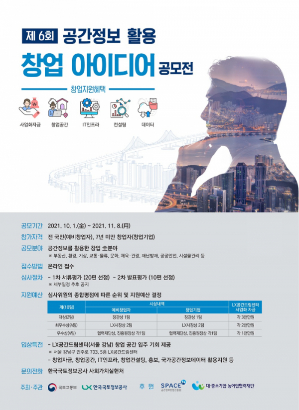 ▲'제6회 공간정보 활용 창업 아이디어 공모전' 포스터 (자료제공=한국국토정보공사(LX))