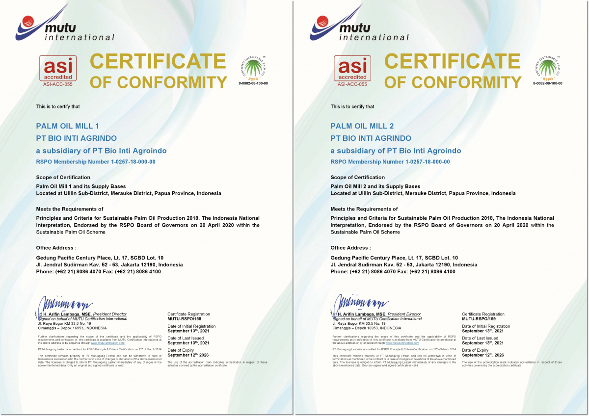 ▲팜 사업 RSPO 인증서. (사진제공=포스코인터내셔널)