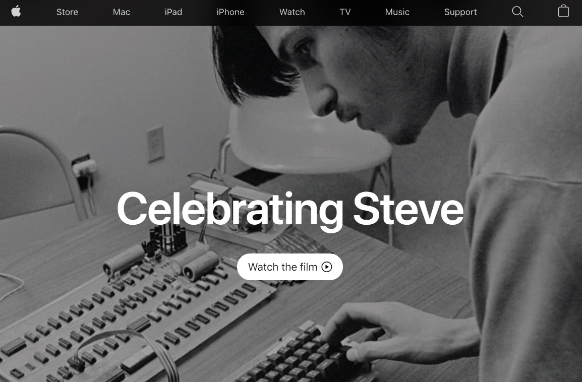 ▲애플이 5일(현지시간) 홈페이지를 통해 스티브 잡스 10주기 추모 페이지를 공개했다. 출처 애플 홈페이지