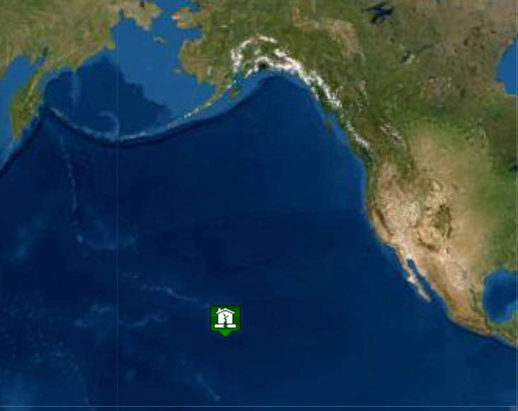 ▲하와이에서 10일(현지시간) 발생한 6.1 지진 위치. 출처 태평양 쓰나미 경보 센터 홈페이지