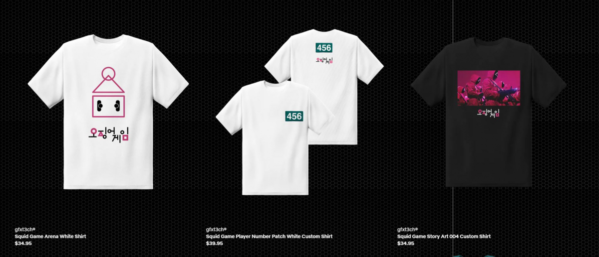 ▲넷플릭스 온라인 매장에서 판매중인 '오징어 게임' 티셔츠 (넷플릭스 자체 온라인 매장 캡처)