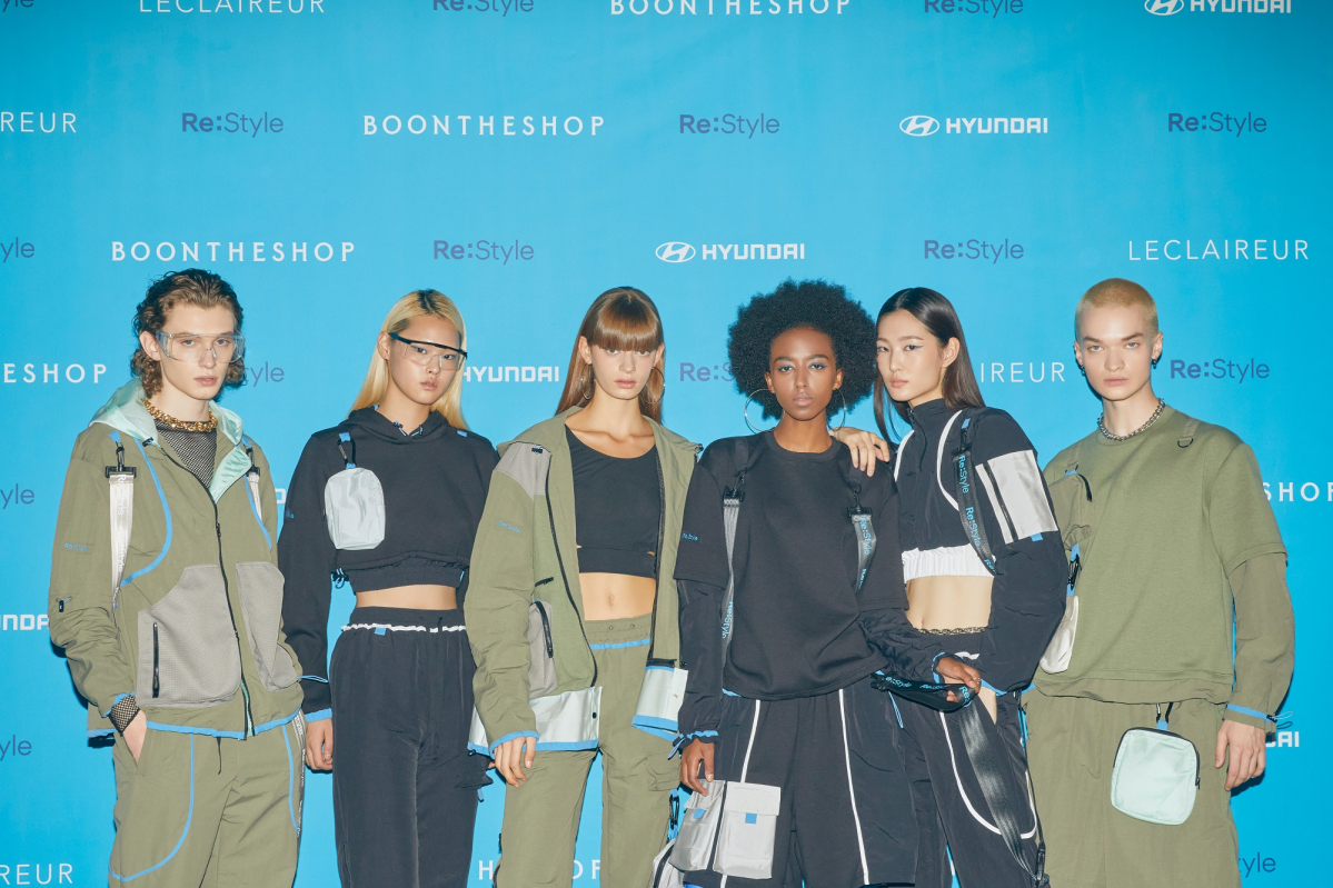 ▲모델들이 현대차와 분더샵, 레클레어가 협업해 선보인 업사이클링 의상을 착용하고 있다.  (사진제공=현대차)