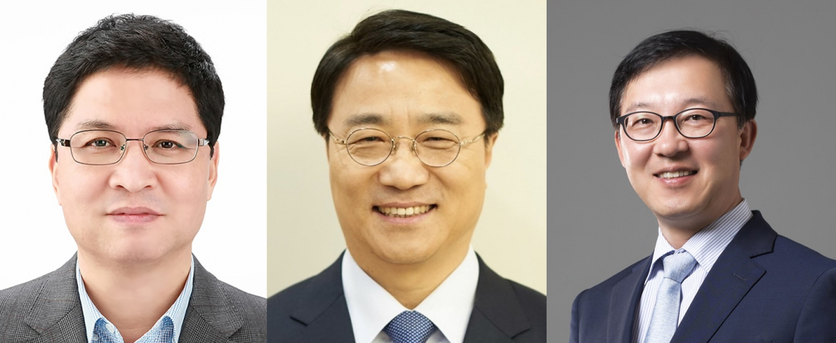 ▲(왼쪽부터) 윤창운 코오롱그룹 신임 부회장, 김정일 신임 코오롱글로벌 대표이사 사장, 이진용 신임 코오롱베니트 대표이사 사장 (사진제공=코오롱)