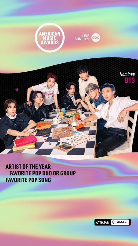 ▲방탄소년단 '2021 AMA' 후보 발표 이미지(사진제공=American Music Awards SNS)