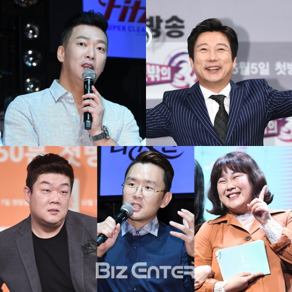 ▲박준형(왼쪽 위부터 시계방향)·이수근·김민경·윤형빈·유민상(비즈엔터DB)