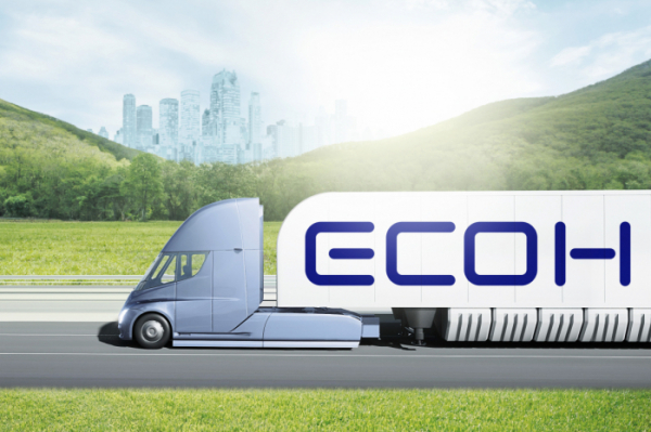 ▲현대글로비스의 친환경 에너지 솔루션 브랜드 'ECOH'를 적용한 수소 운반 트럭 가상 이미지  (사진제공=현대글로비스)