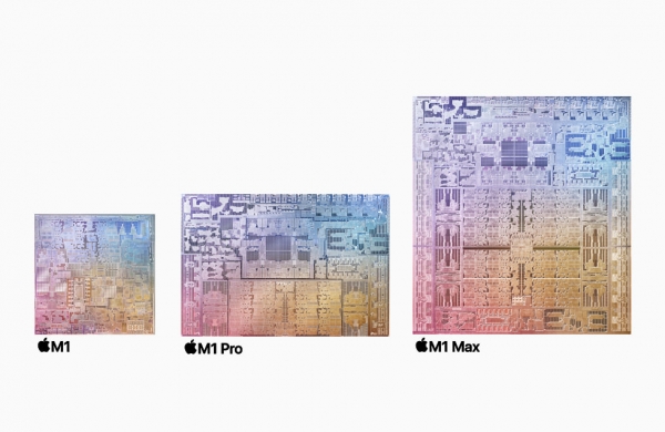 ▲애플이 독자 개발한 칩. 왼쪽부터 M1, M1 프로, M1 맥스. 출처 애플 웹사이트
