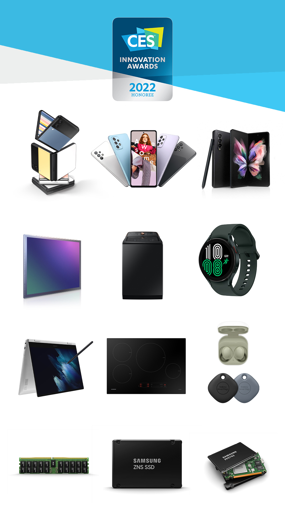 ▲삼성전자는 △영상디스플레이 21개 △생활가전 7개 △모바일 11개 △반도체 4개 부문에서 총 43개의 혁신상을 수상했다.  (제공=삼성전자)