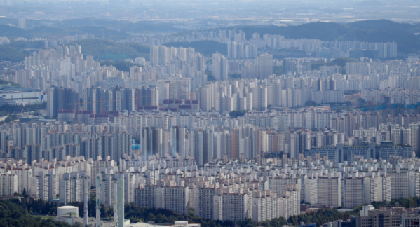 ▲경기남부경찰청 헬기에서 본 경기 수원시 일대 아파트 단지들 모습. (뉴시스)