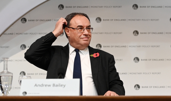 ▲앤드류 베일리 영란은행(BOE) 총재가 9월 4일 런던에서 기자회견을 하고 있다. 런던/EPA연합뉴스
