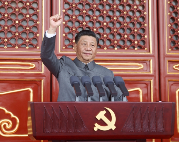 ▲시진핑 중국 국가주석이 7월 1일 수도 베이징에서 열린 공산당 창당 100주년 기념 행사에서 연설하고 있다. 베이징/신화연합뉴스
