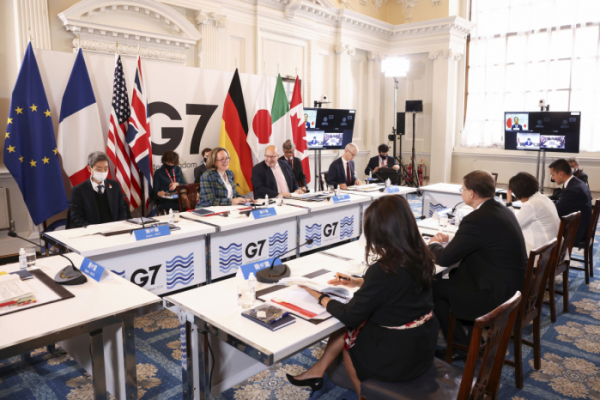 ▲지난 10월 10일(현지시간) 영국 런던에서 G7 통상장관 회의 모습. 런던/AP뉴시스