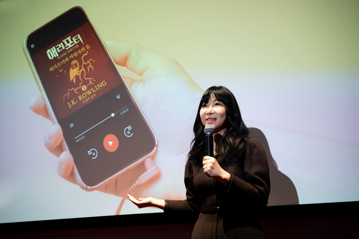 ▲박세령 스토리텔 코리아 지사장이 한국의 오디오북 시장의 현실에 대해 진단하고 있다. (사진=스토리텔)