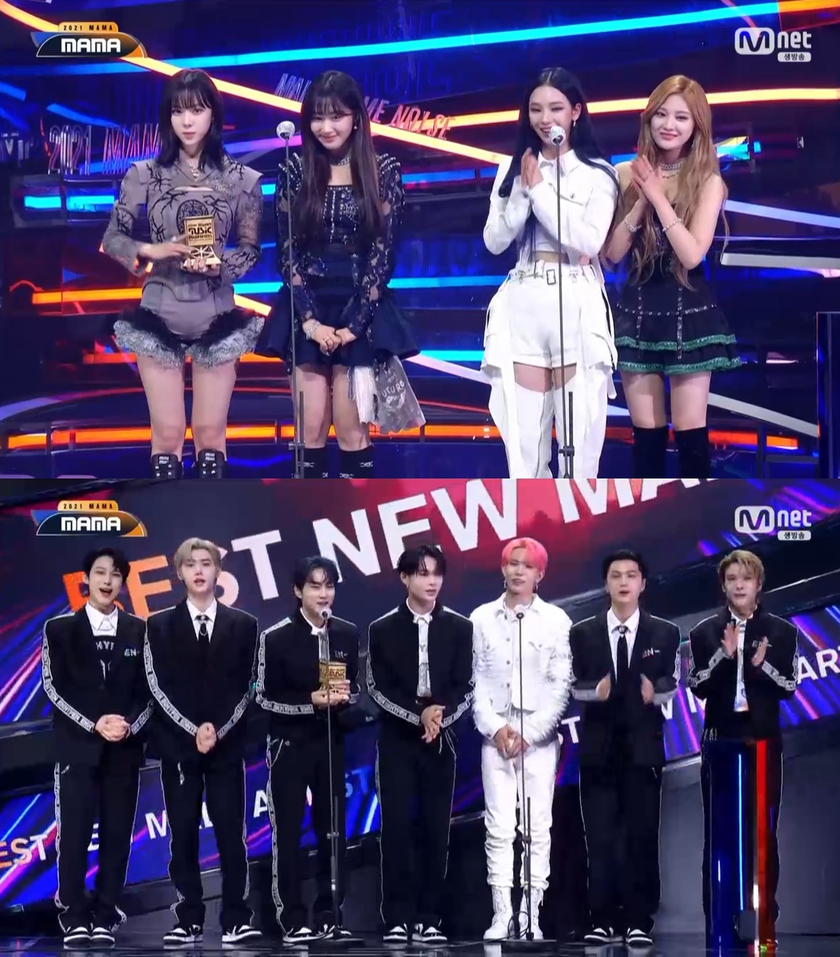 ▲에스파(위), 엔하이픈 (출처=Mnet ‘2021 MAMA’ 캡처)