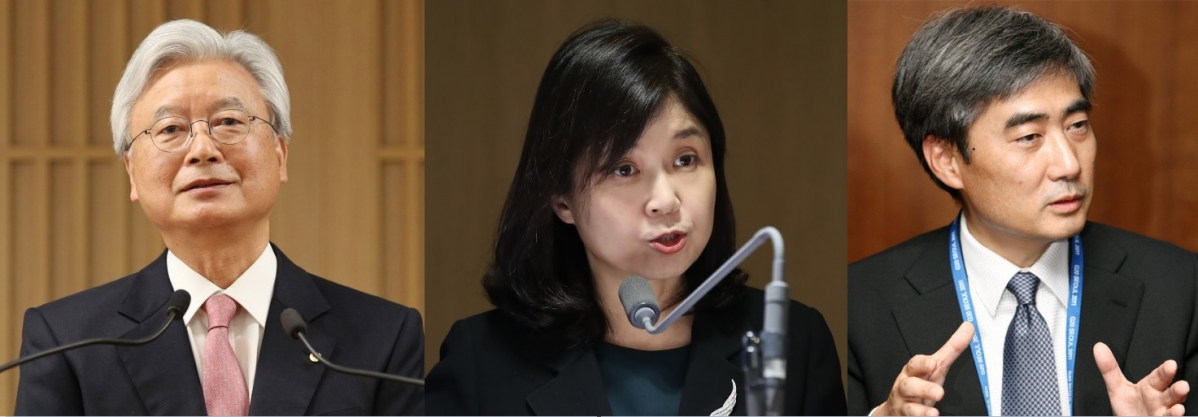 ▲차기 한국은행 총재 인선이 대선 일정과 맞물리면서 공석 가능성이 높다는 관측이 지배적이었던 가운데 최근 문재인정부에서 차기 총재를 임명한다는 쪽에 무게가 실리는 것으로 보인다. 이에 따라 한은 금통위원과 외부 학자 출신들이 물망에 오르내리고 있다. 사진은 왼쪽부터 최근 차기 총재 물망에 이름을 올리고 있는 조윤제, 임지원 금통위원과 신현송 BIS 수석이코노미스트. (한국은행 등)