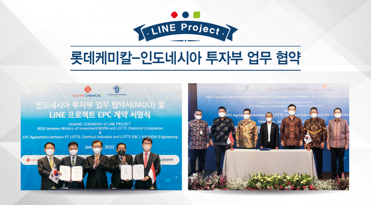 ▲롯데케미칼은 인도네시아 투자부와 업무협약 서명식 및 롯데건설, 현대엔지니어링과 EPC(설계ㆍ조달ㆍ시공) 계약 체결식을 진행했다고 7일 밝혔다. (사진제공=롯데케미칼)