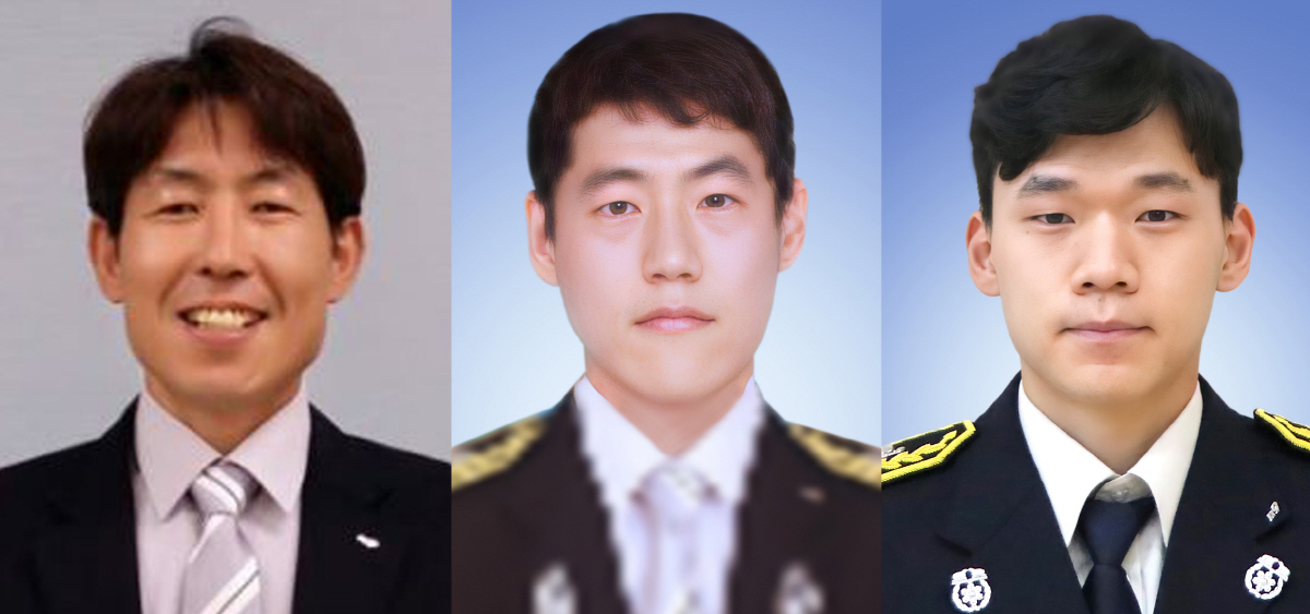 ▲6일 경기도 평택시 청북읍의 한 냉동창고 신축 공사장에서 큰불이 나, 이 불을 끄기 위해 건물 내부에 진입했던 이형석 소방위(왼쪽부터)와 박수동 소방교, 조우찬 소방사 등 소방관 3명이 갑자기 재확산한 불길에 고립됐다가 끝내 모두 숨진 채 발견됐다. (연합뉴스)
