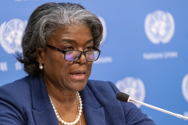 ▲린다 토머스-그린필드 유엔 주재 미국 대사가 지난해 3월 1일 유엔에서 발언하고 있다. 뉴욕/AP뉴시스

