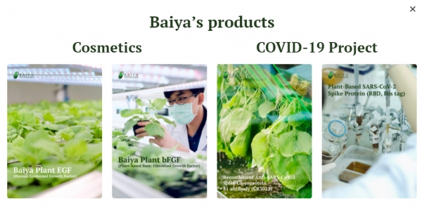 ▲바이야파이토팜이 코로나19 백신을 포함한 제품을 소개하고 있다. 출처 바이야파이토팜 웹사이트
