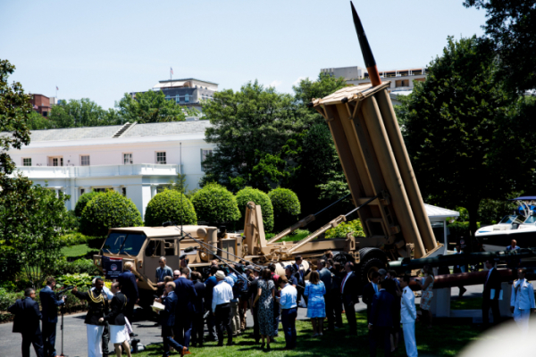 ▲미국 백악관에서 2019년 7월 열린 '메이드 인 아메리카 제품 쇼케이스' 행사에서 록히드마틴의 사드 미사일 방어 시스템이 공개됐다. 워싱턴D.C./신화뉴시스