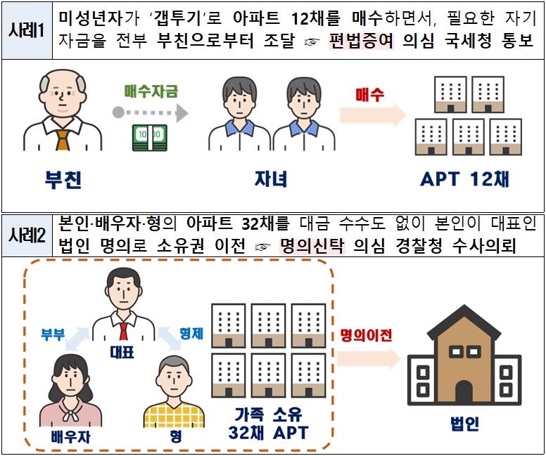▲저가아파트 매수 법인·외지인 거래 중 위법의심거래 사례 (자료제공=국토교통부)