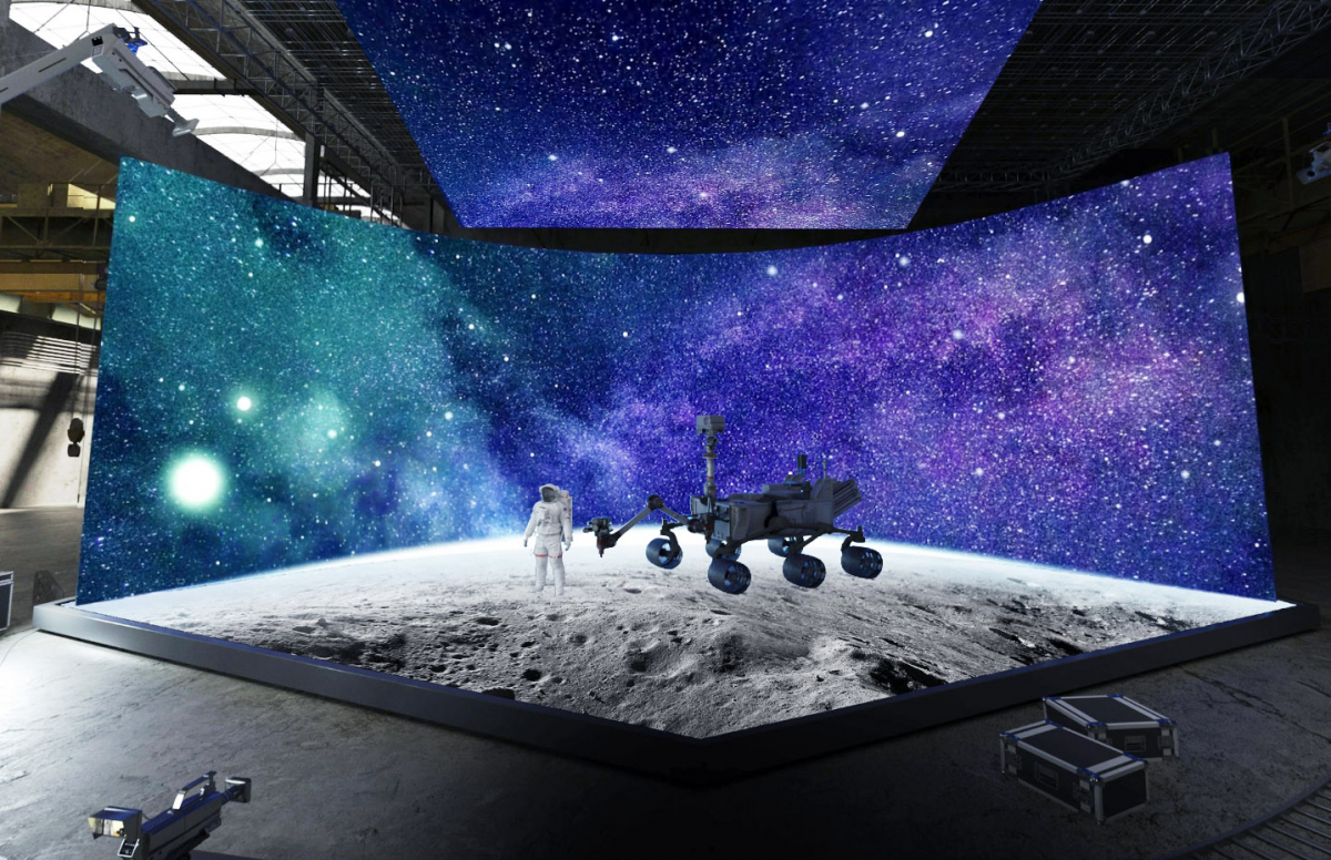 ▲LG전자가 메타버스 플랫폼 업체 브이에이코퍼레이션과 손잡고 버추얼 프로덕션(가상 배경을 활용한 촬영기법) 수요에 대응하는 LED 사이니지를 개발한다. 사진은 LED 사이니지로 가상 배경을 구현한 버추얼 스튜디오의 예시 이미지.  (사진제공=LG전자)