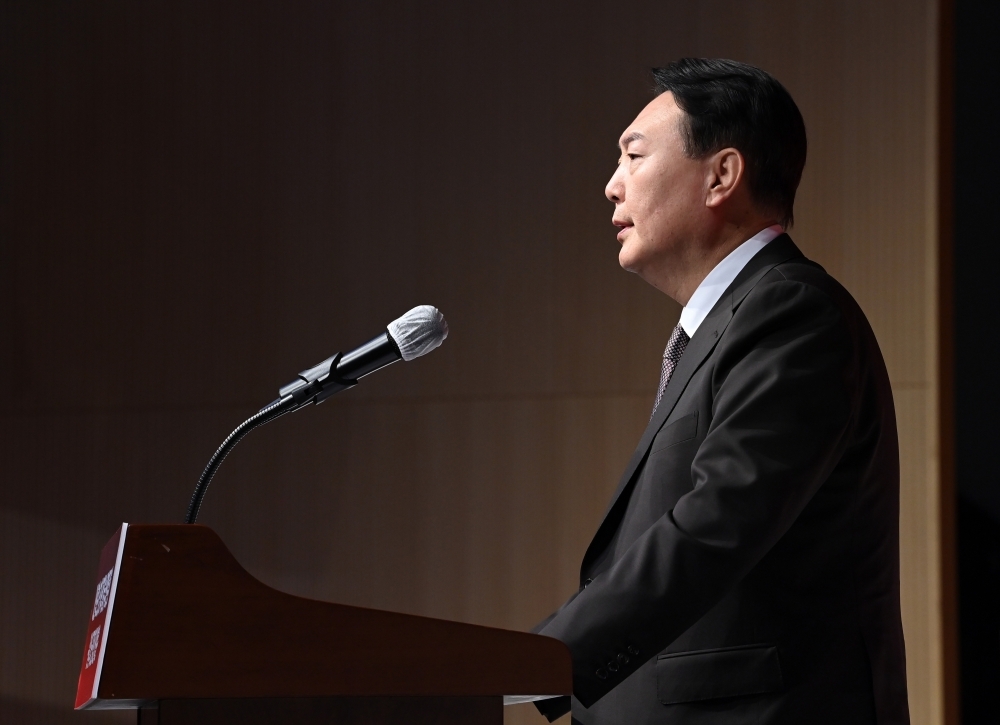 ▲윤석열 국민의힘 대선 후보가 8일 오전 서울 강남구 역삼동 한국과학기술회관 신관에서 열린 '과학기술이 대한민국의 미래를 바꿉니다' 정책토론회에 참석해 기조연설을 하고 있다. 국회사진취재단  (이투데이DB)